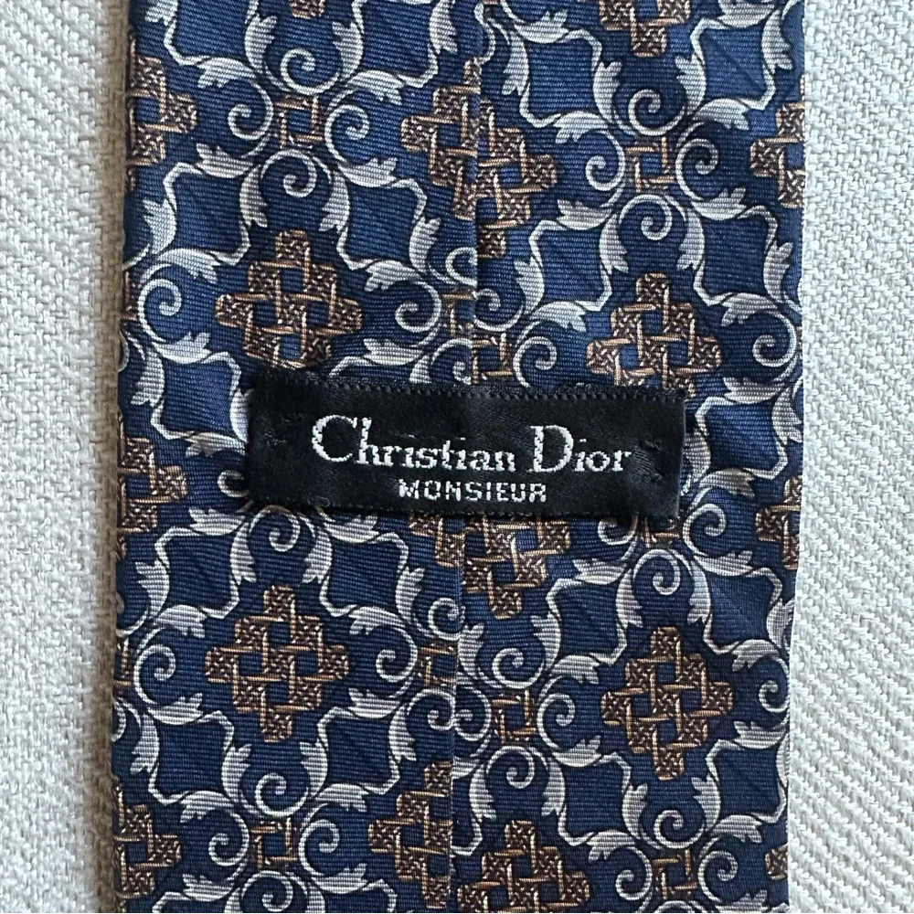 Christian Dior Monsieur Blue and Brown Geometric Tie
